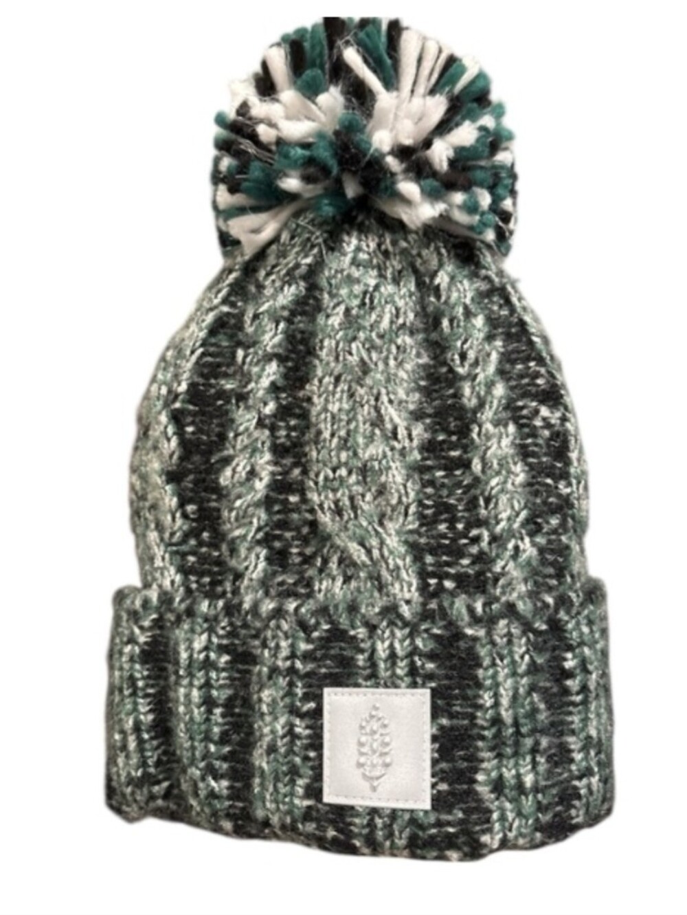 Free People Movement Pom Party Reflective Beanie Hat White Black Green New